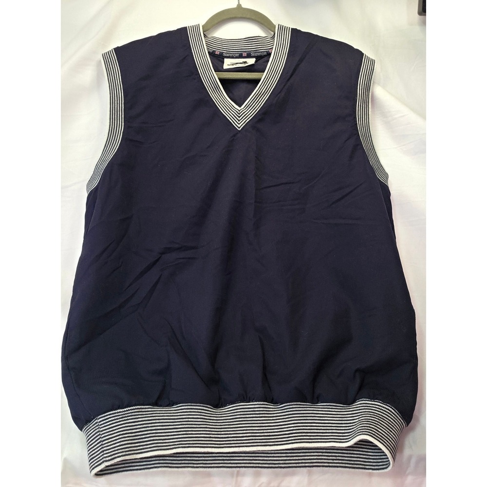 Slazenger Mens V-Neck Golf Vest Navy Blue Microfiber Striped‎ Trim Size Small